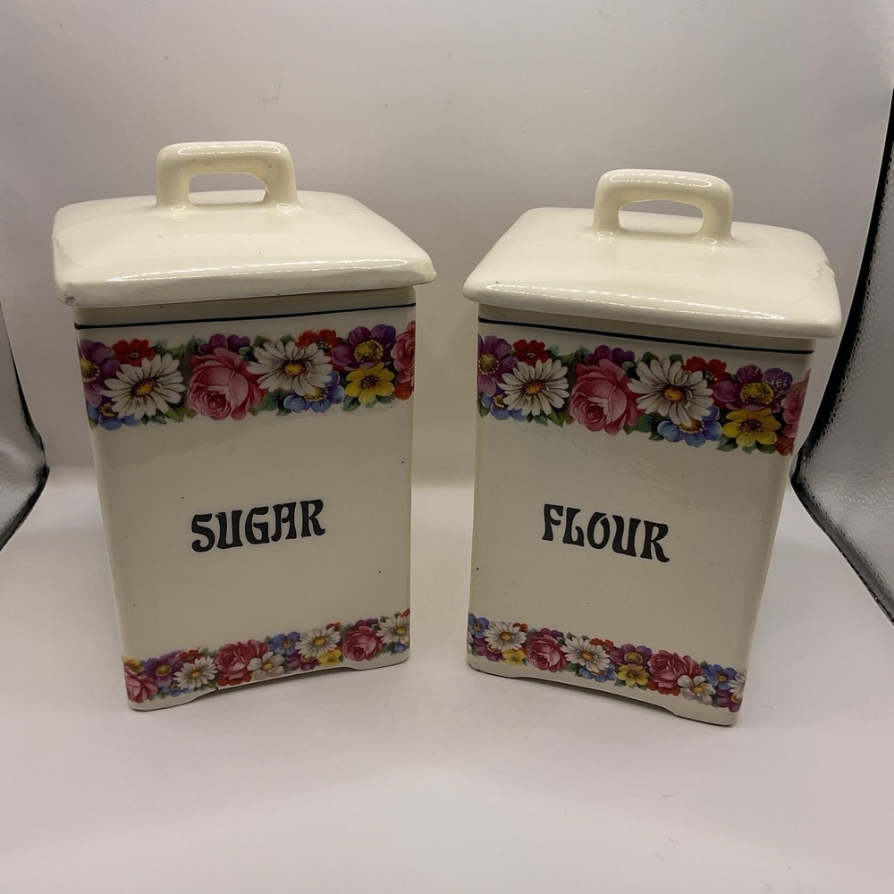 Vintage Ditmar Urbach Czechoslovakia Porcelain Canisters Sugar Flower 20's-40's